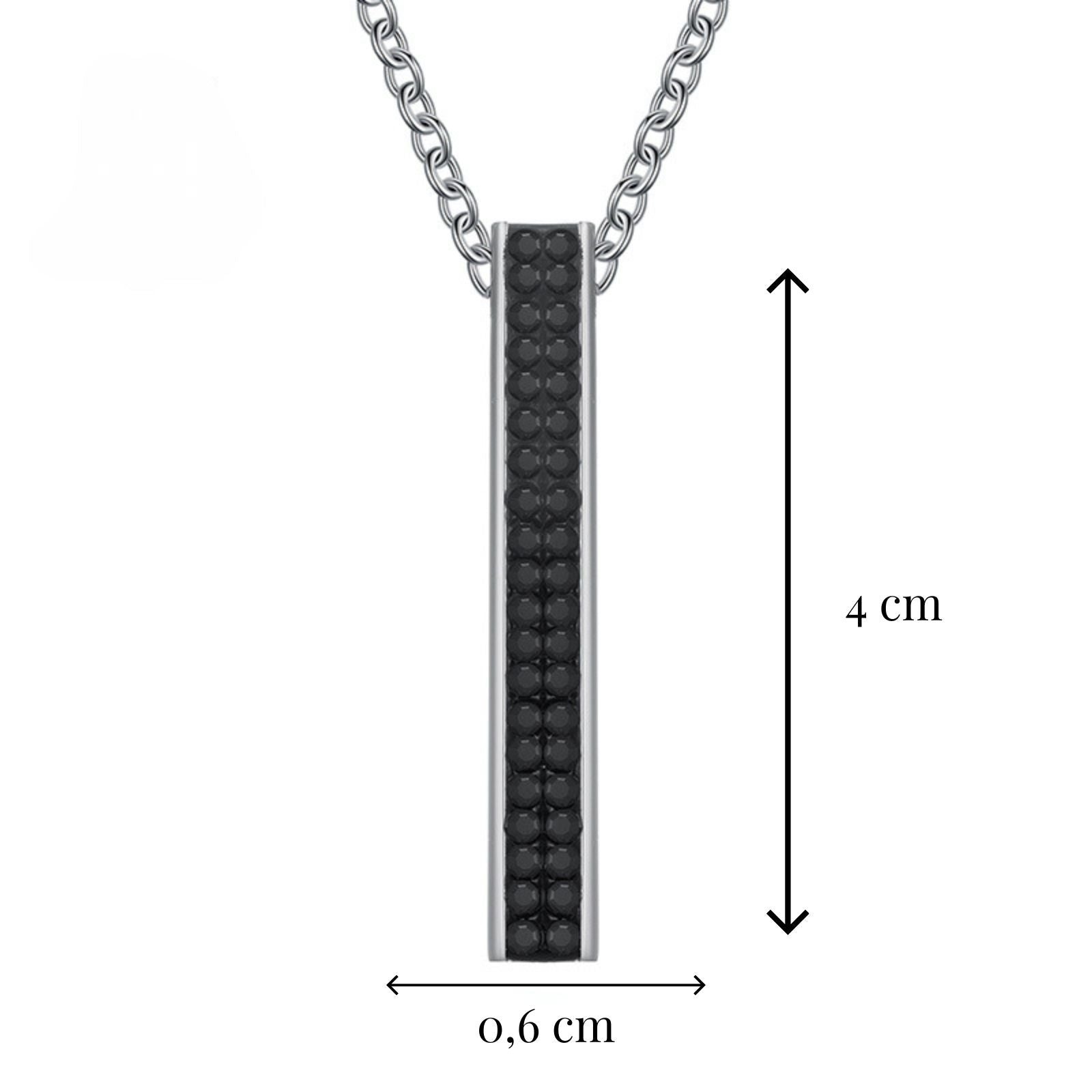 Collier barre rectangulaire minimaliste acier inoxydable, pendentif fin serti de pierres noires, modèle Juno