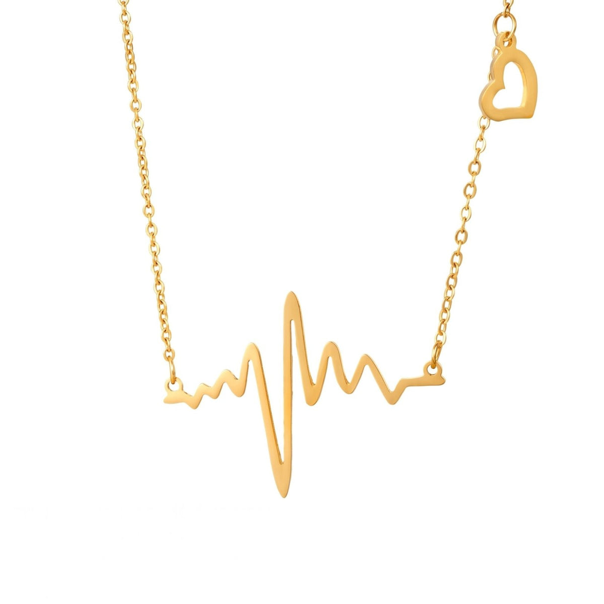 Collier battement de cœur pour femme, en acier inoxydable, pendentif électrocardiogramme avec petit cœur