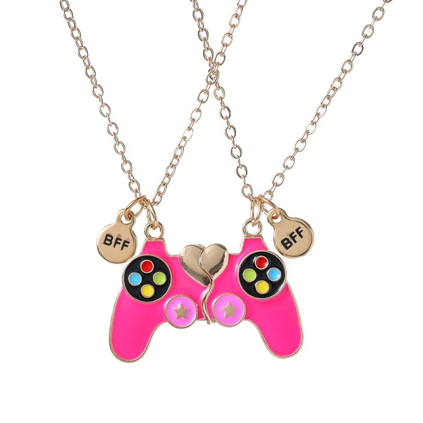 Collier BFF magnétique, pendentif manette gaming rose, en alliage et résine