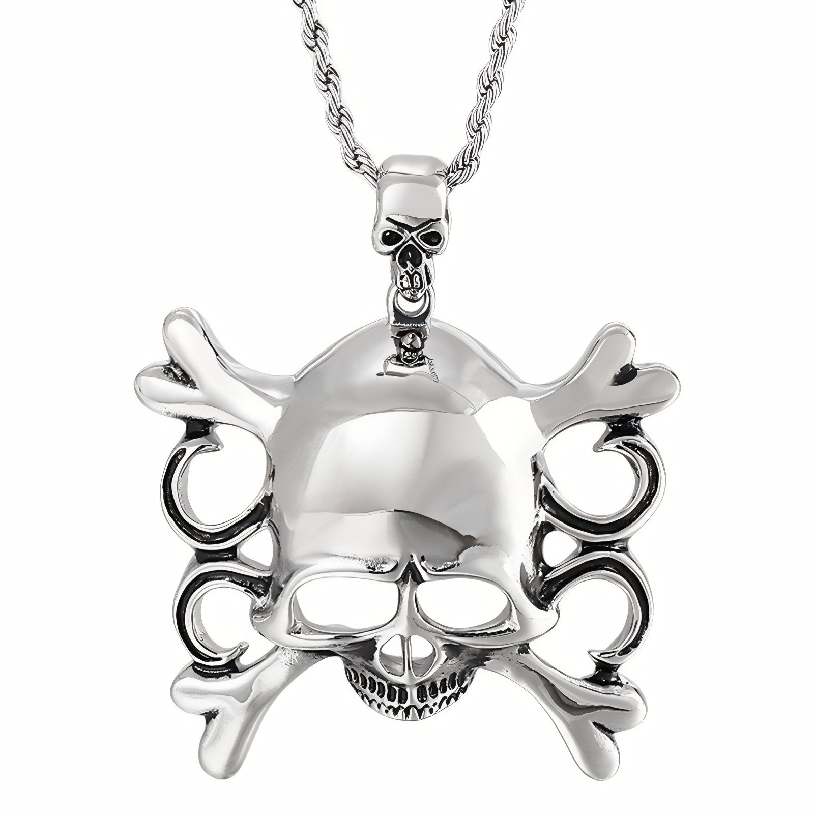 Collier biker pour homme, avec pendentif tête de mort pirate, en acier inoxydable