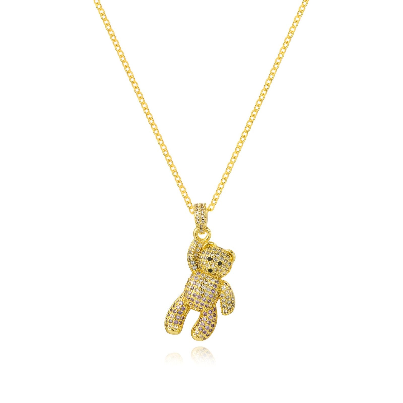 Collier bling bling petit ourson doré, serti de zircons colorés, style urbain tendance, modèle Ralphy
