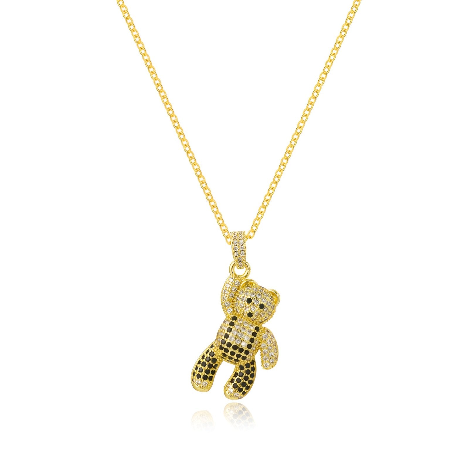 Collier bling bling petit ourson doré, serti de zircons colorés, style urbain tendance, modèle Ralphy