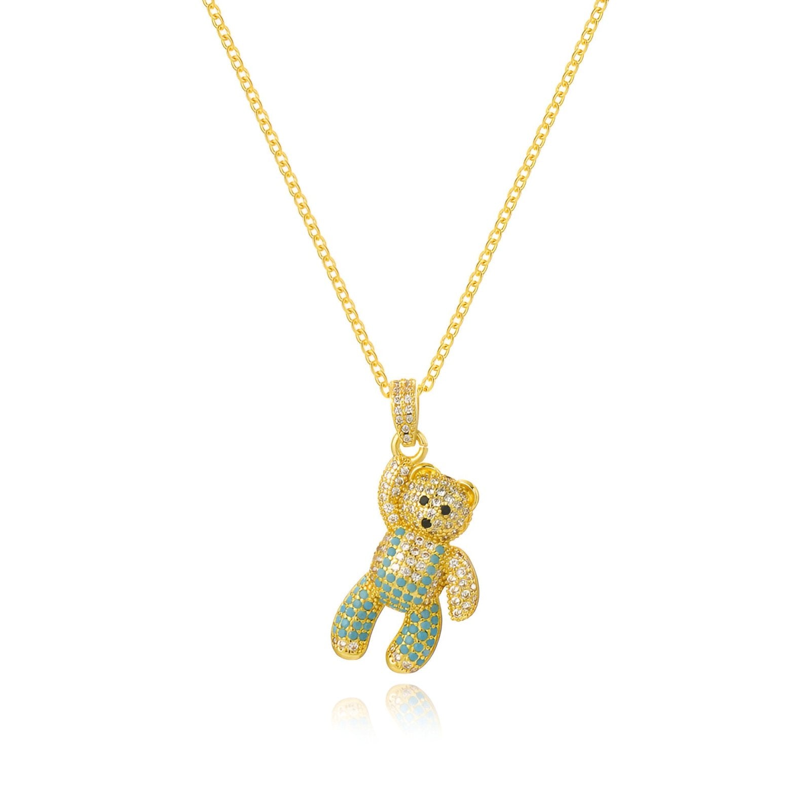 Collier bling bling petit ourson doré, serti de zircons colorés, style urbain tendance, modèle Ralphy
