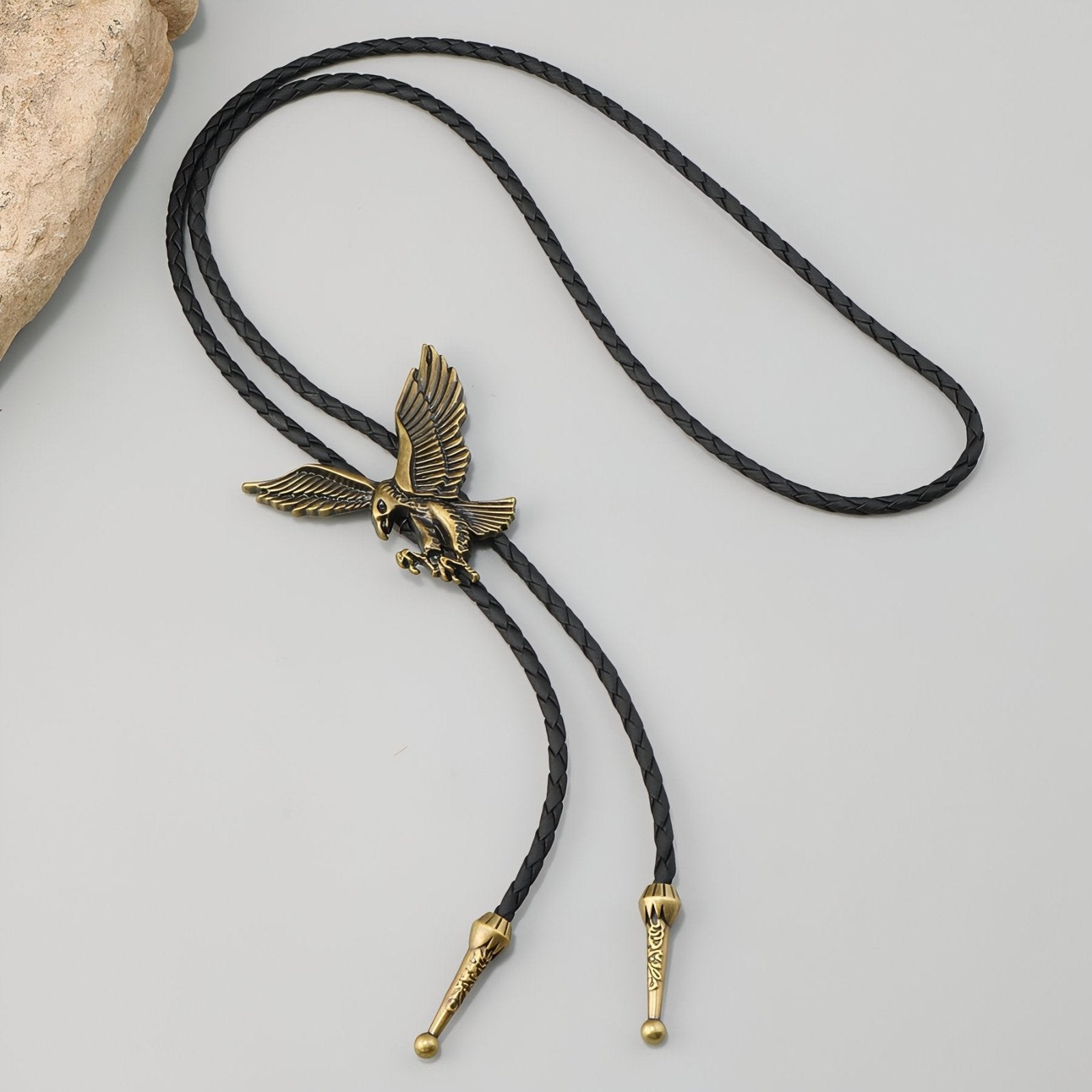 Collier bolo tie aigle pour homme, cordon cuir noir, style cowboy vintage