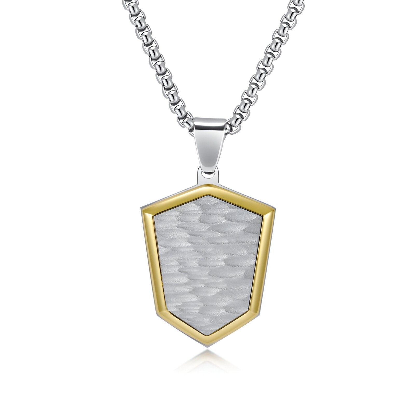 Collier bouclier minimaliste pour homme, acier inoxydable bicolore, maille vénitienne, modèle Soma