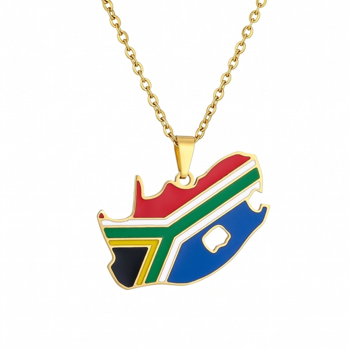 Collier carte d'Afrique du Sud unisexe, en acier inoxydable, pendentif émaillé coloré au style ethnique
