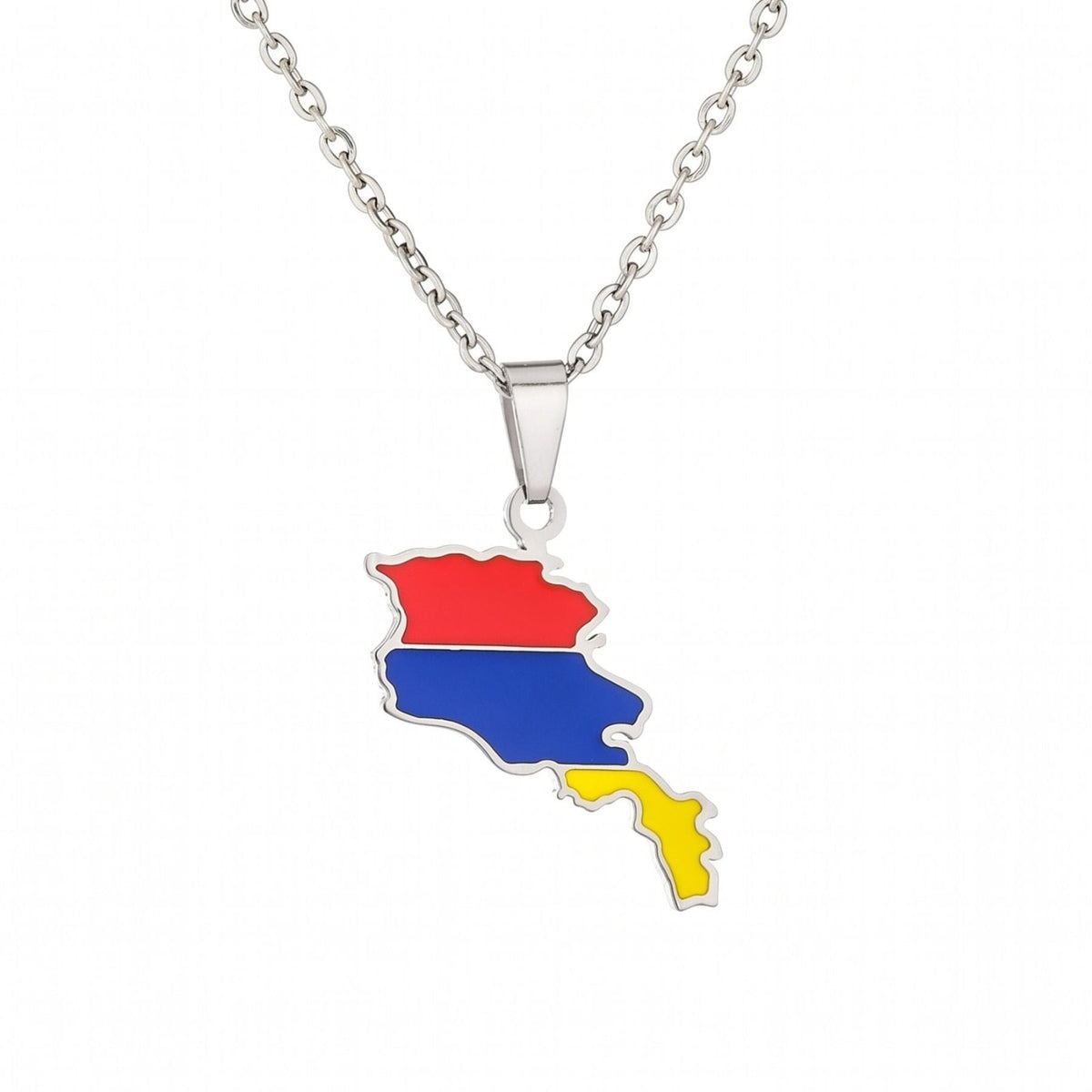 Collier carte d’Arménie unisexe, en acier inoxydable, pendentif émaillé aux couleurs du drapeau arménien