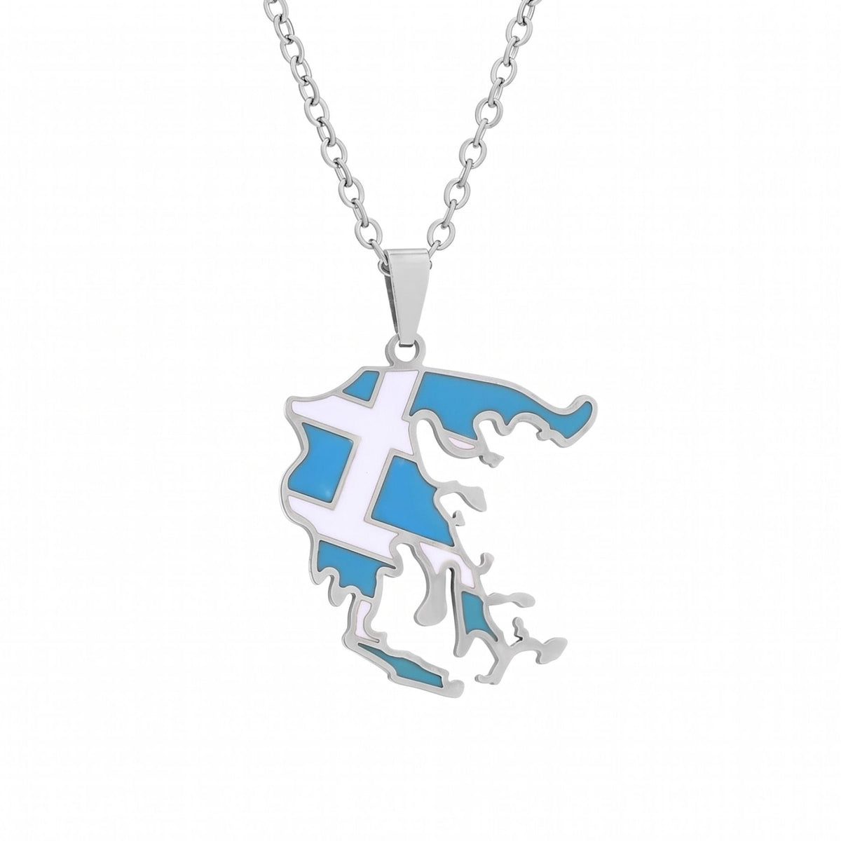 Collier carte de Grèce unisexe, en acier inoxydable, pendentif émaillé aux couleurs du drapeau grec