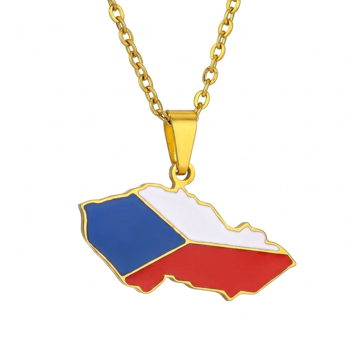 Collier carte de République Tchèque unisexe, en acier inoxydable, pendentif émaillé aux couleurs du drapeau