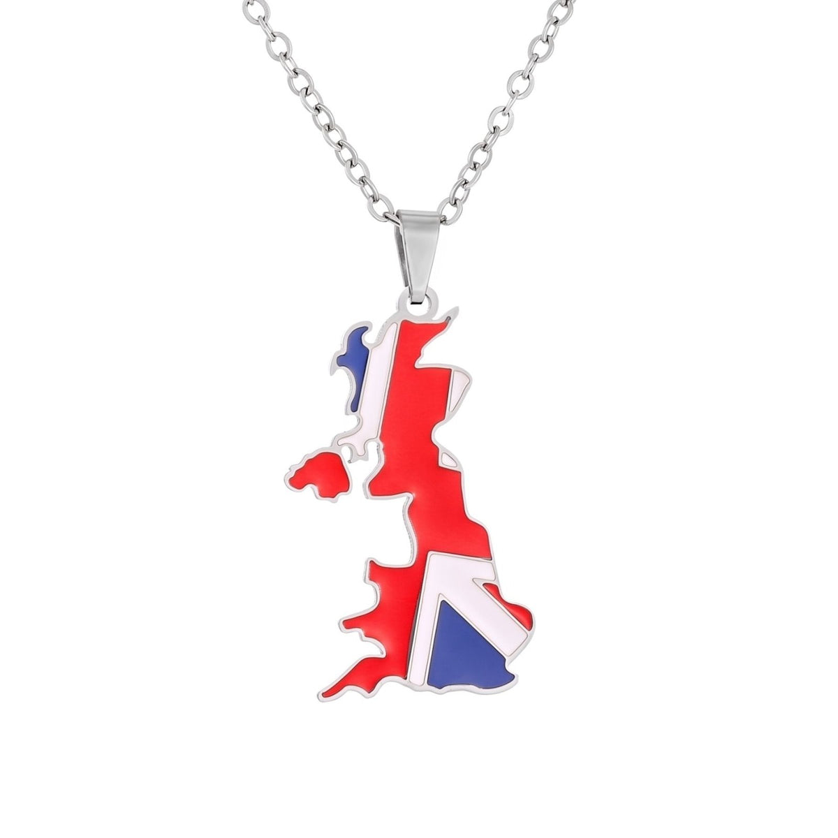 Collier carte du Royaume-Uni unisexe, en acier inoxydable, pendentif émaillé aux couleurs du drapeau britannique