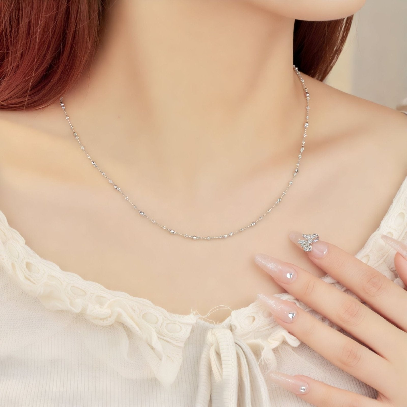 Collier chaîne à billes facettées en argent 925, bijou fin et scintillant pour femme, modèle Solène