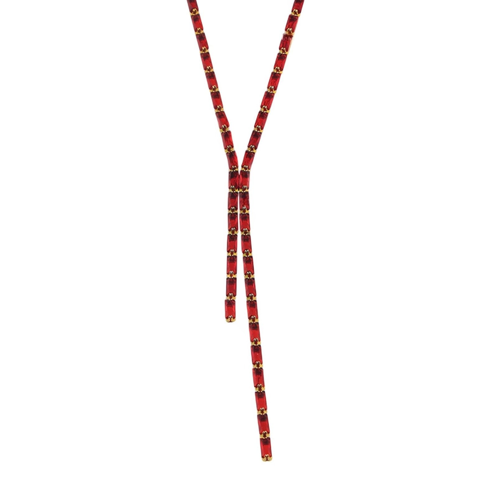 Collier chaîne cravate doré femme, strass rectangulaires colorés, acier inoxydable plaqué or 18K
