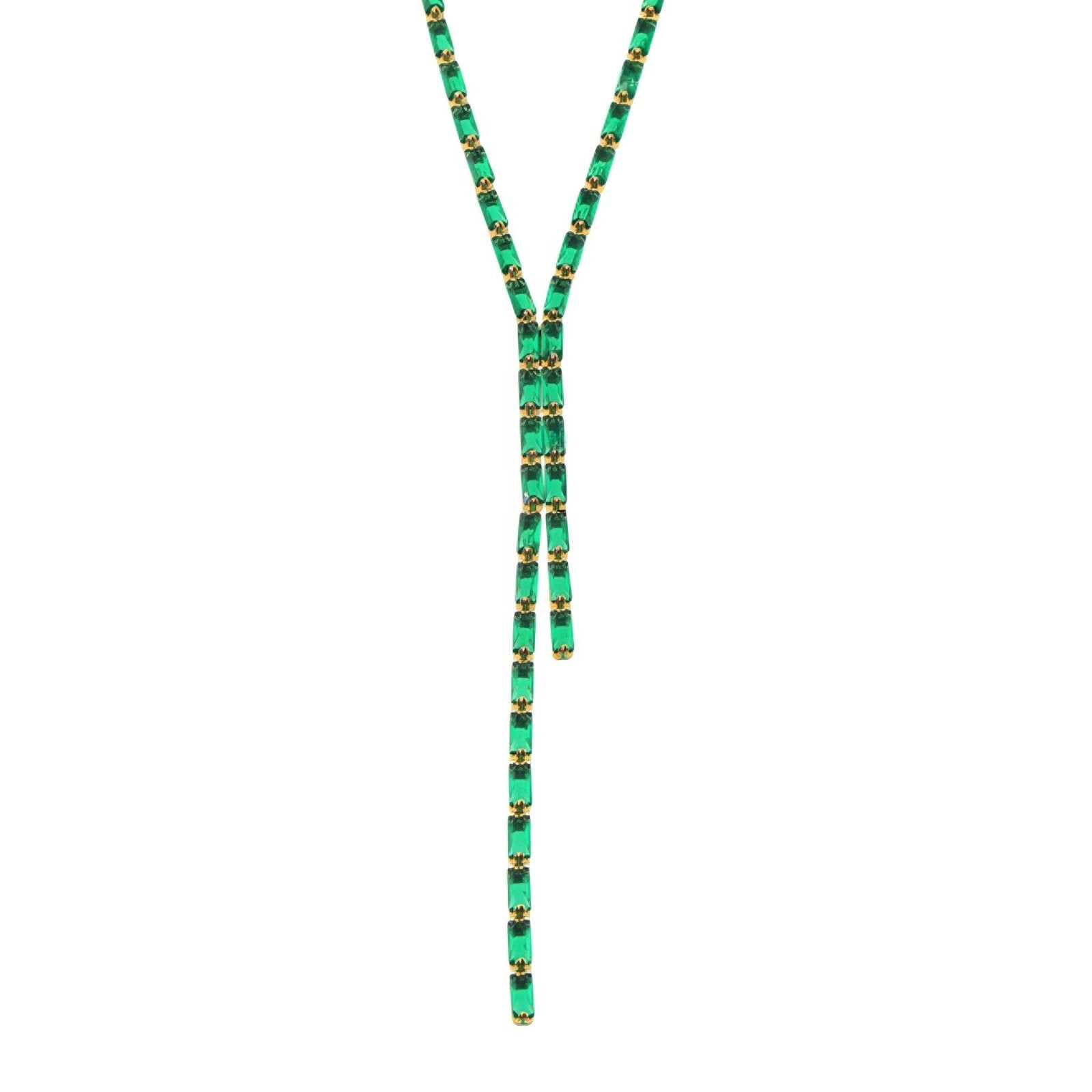 Collier chaîne cravate doré femme, strass rectangulaires colorés, acier inoxydable plaqué or 18K