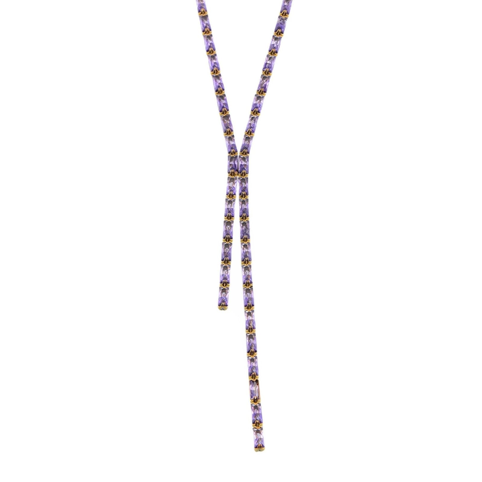 Collier chaîne cravate doré femme, strass rectangulaires colorés, acier inoxydable plaqué or 18K