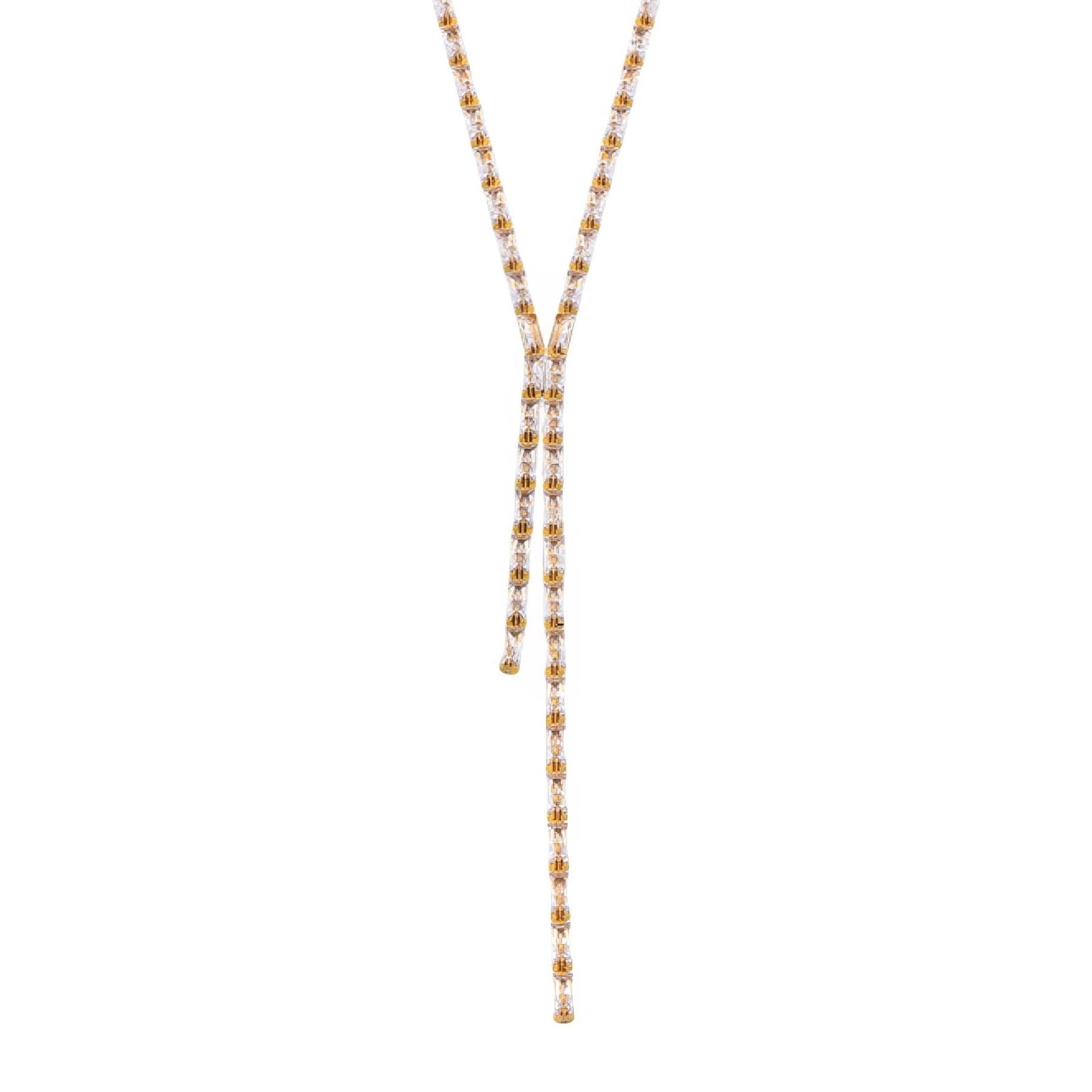 Collier chaîne cravate doré femme, strass rectangulaires colorés, acier inoxydable plaqué or 18K