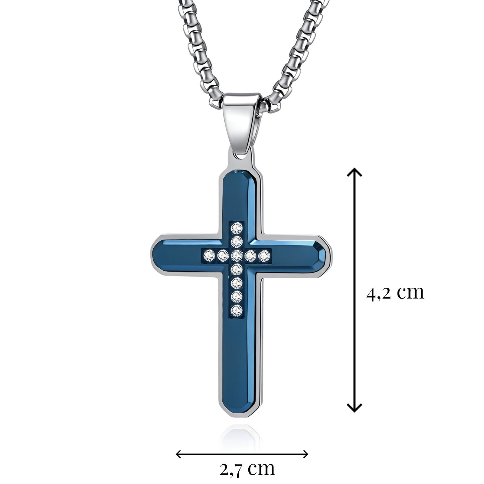 Collier chrétien contemporain, pendentif croix en acier inoxydable bicolore avec zirconium, modèle Eden