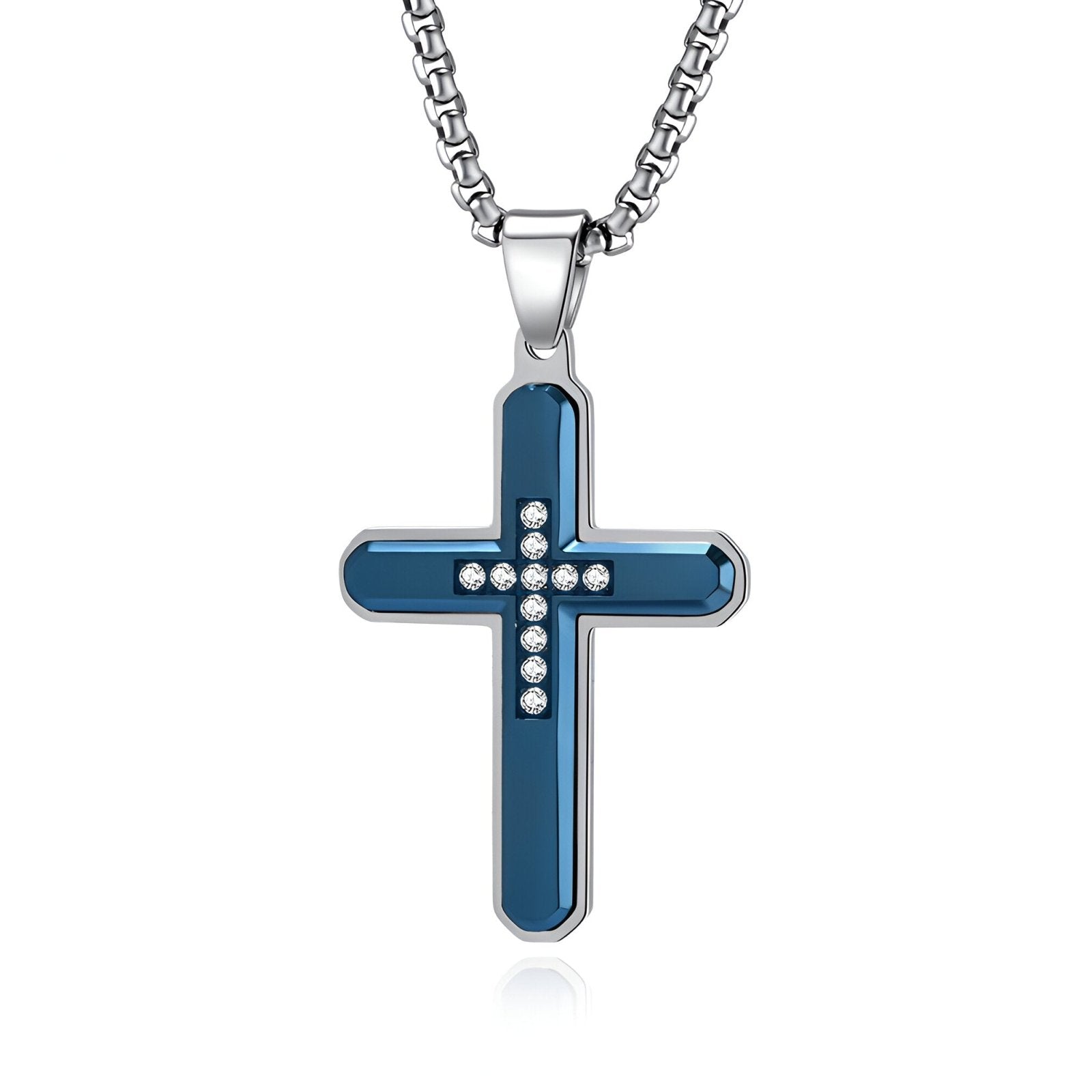 Collier chrétien contemporain, pendentif croix en acier inoxydable bicolore avec zirconium, modèle Eden