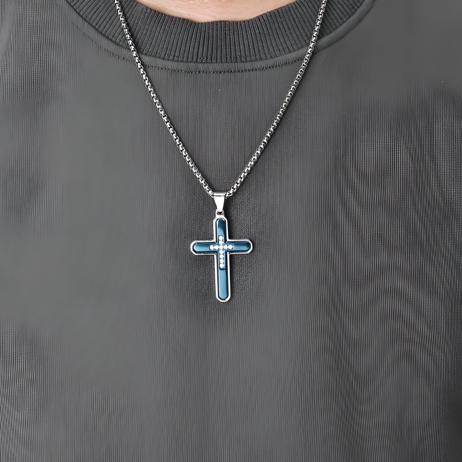 Collier chrétien contemporain, pendentif croix en acier inoxydable bicolore avec zirconium, modèle Eden