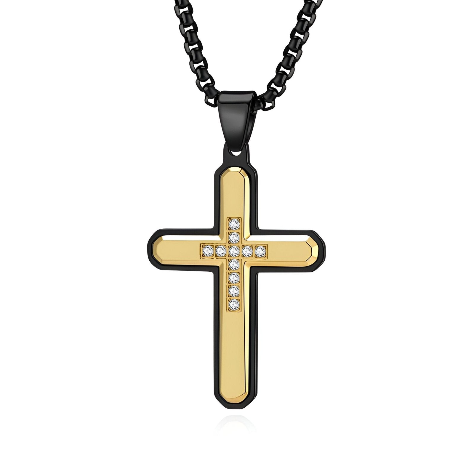 Collier chrétien contemporain, pendentif croix en acier inoxydable bicolore avec zirconium, modèle Eden
