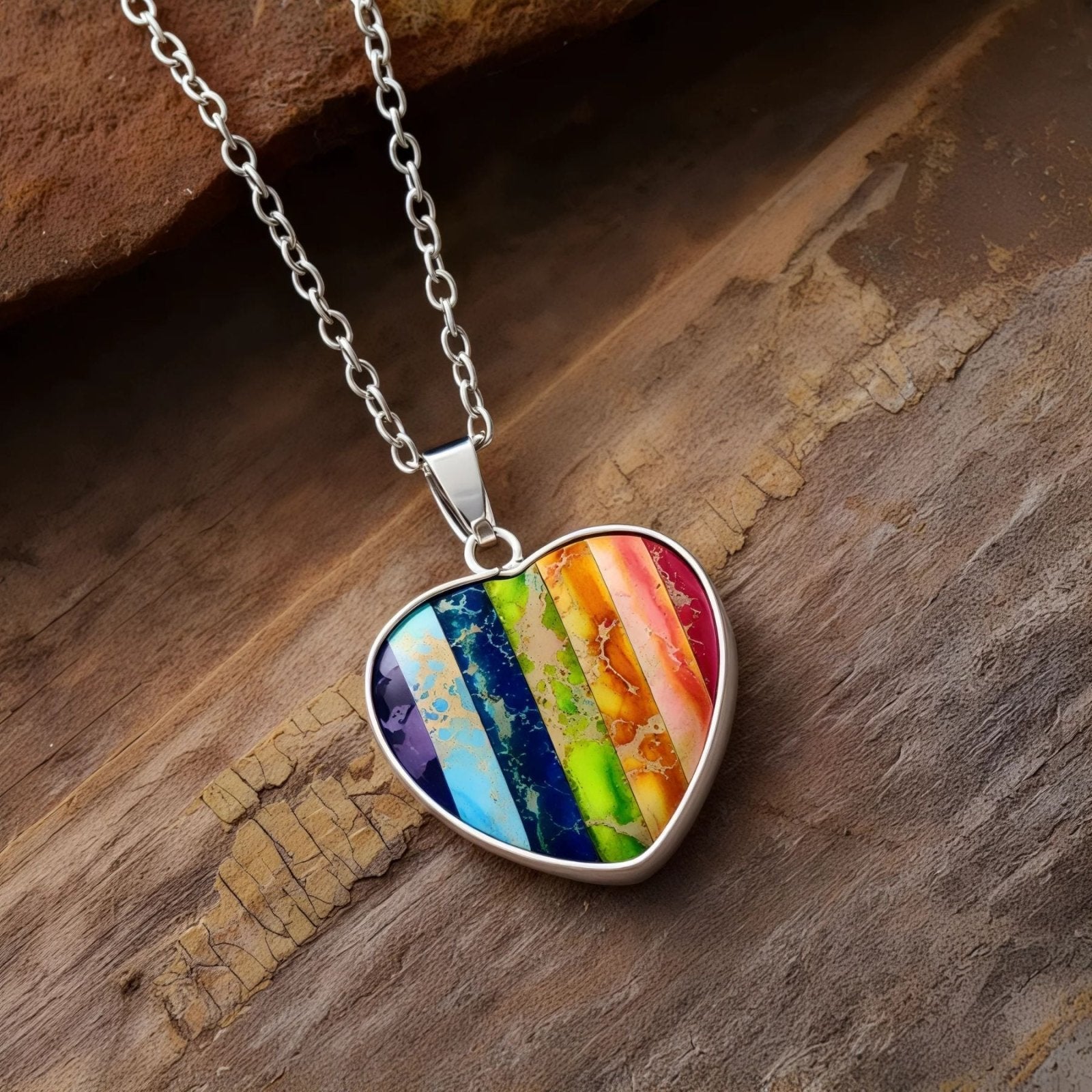 Collier coeur 7 chakras, monture dorée ou argentée, bijou coloré pour femme, modèle Arcana