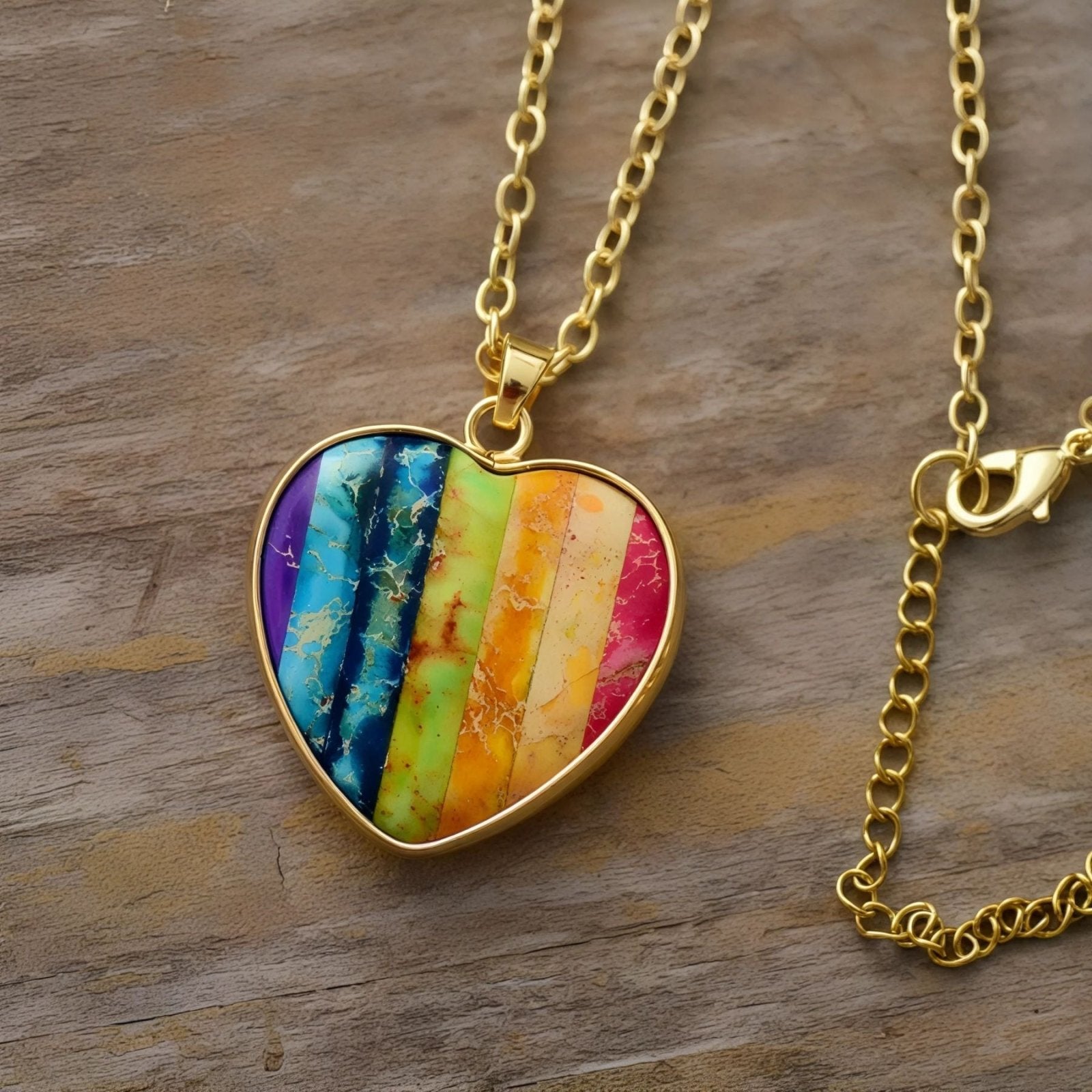 Collier coeur 7 chakras, monture dorée ou argentée, bijou coloré pour femme, modèle Arcana