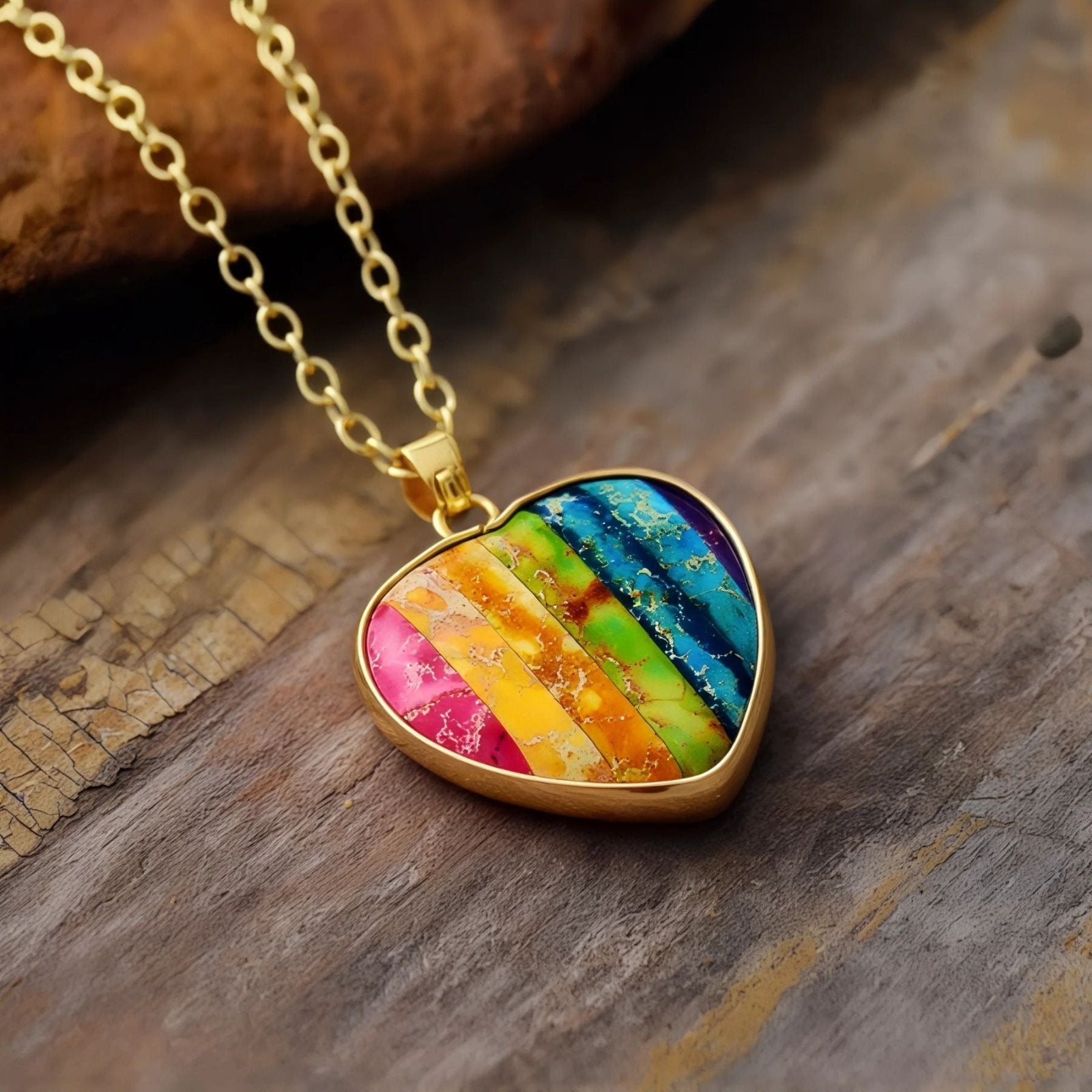 Collier coeur 7 chakras, monture dorée ou argentée, bijou coloré pour femme, modèle Arcana