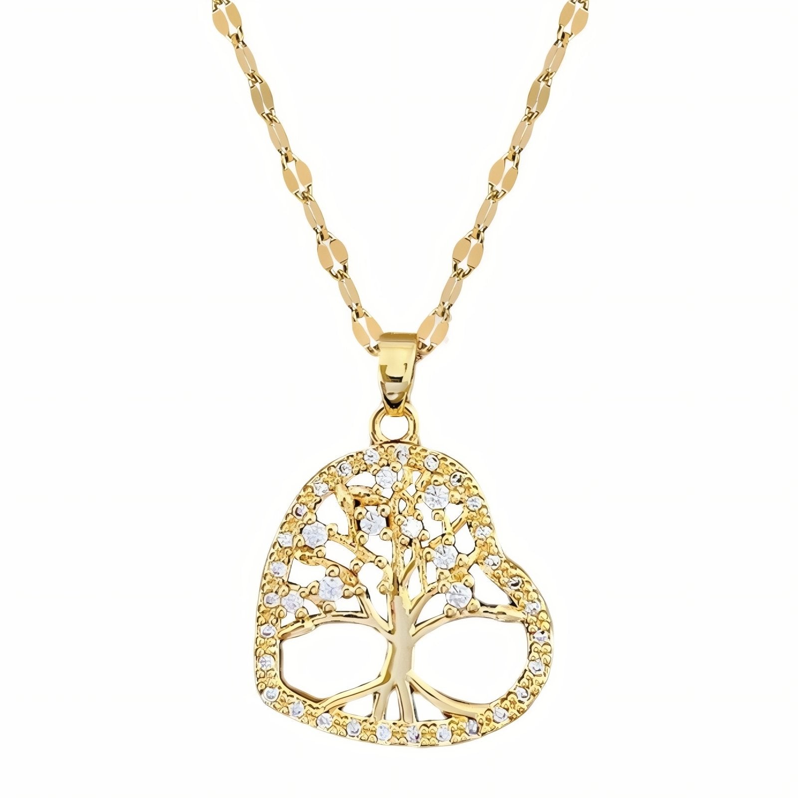 Collier cœur incliné pour femme, pendentif arbre de vie en cuivre et zircon, chaîne en acier inoxydable
