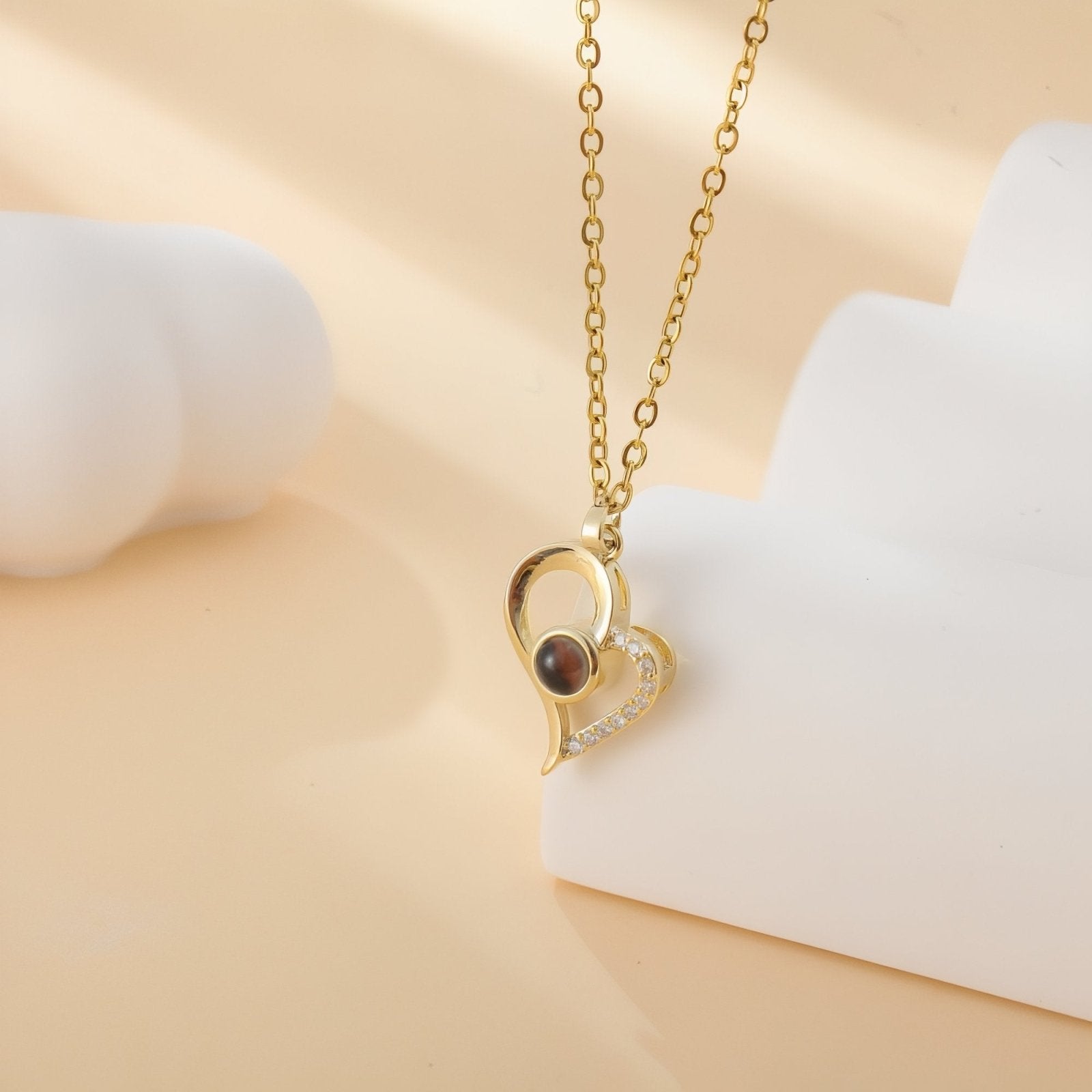 Collier cœur personnalisable avec photo, acier inoxydable et zirconium cubique, modèle Aveline