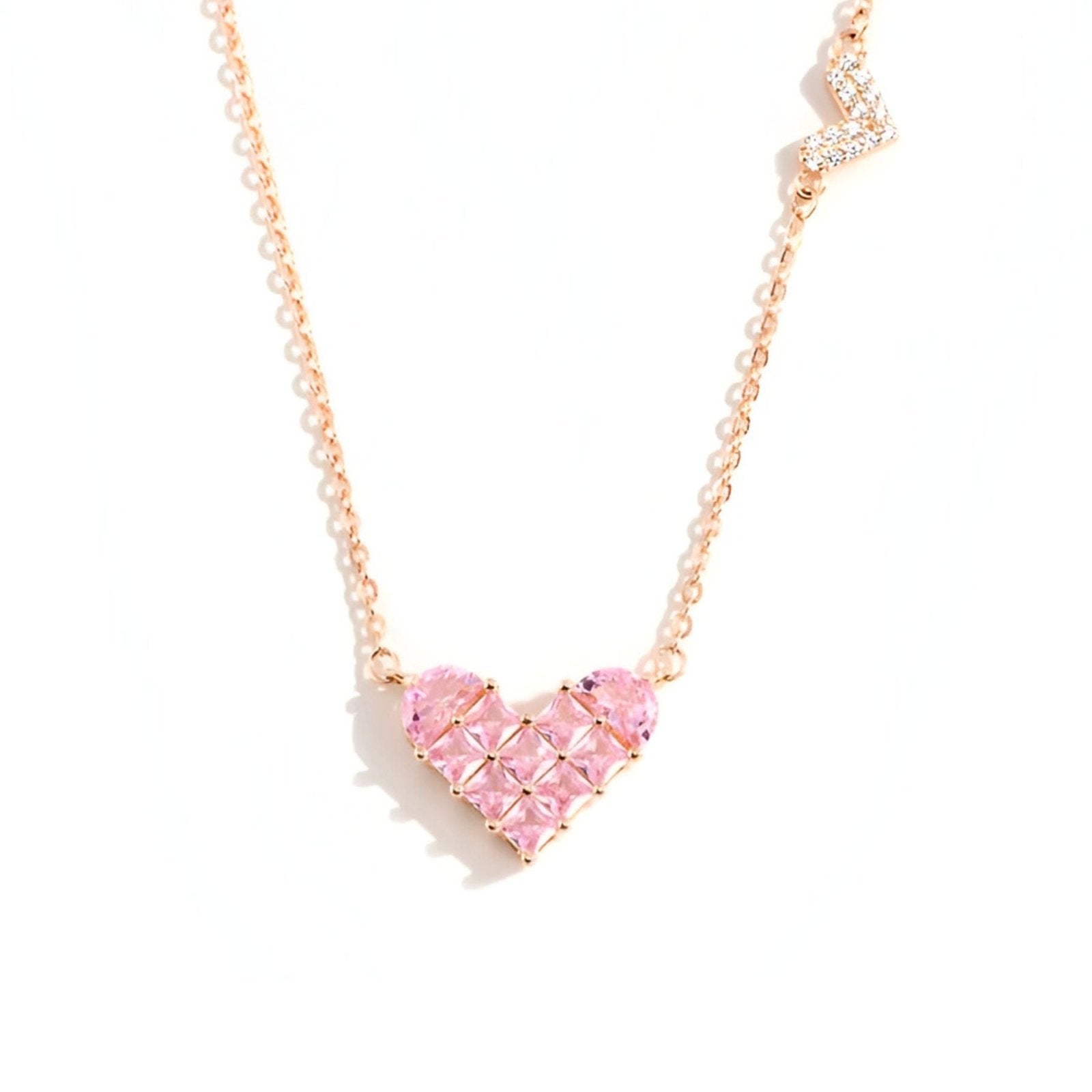 Collier cœur rose en zircon et argent 925, chaîne fine plaquée or rose pour femme, modèle Belle