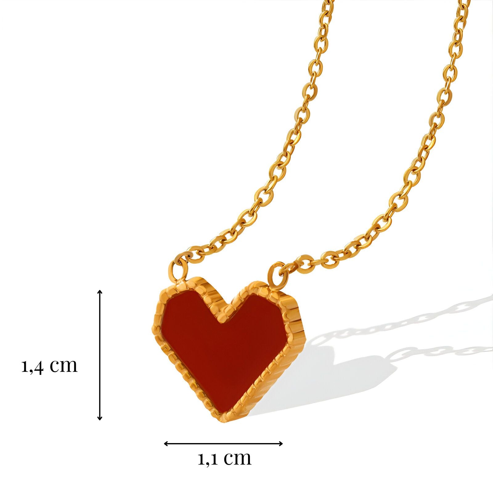 Collier cœur rouge émaillé, chaîne fine dorée en acier inoxydable, bijou romantique pour femme, modèle Elena