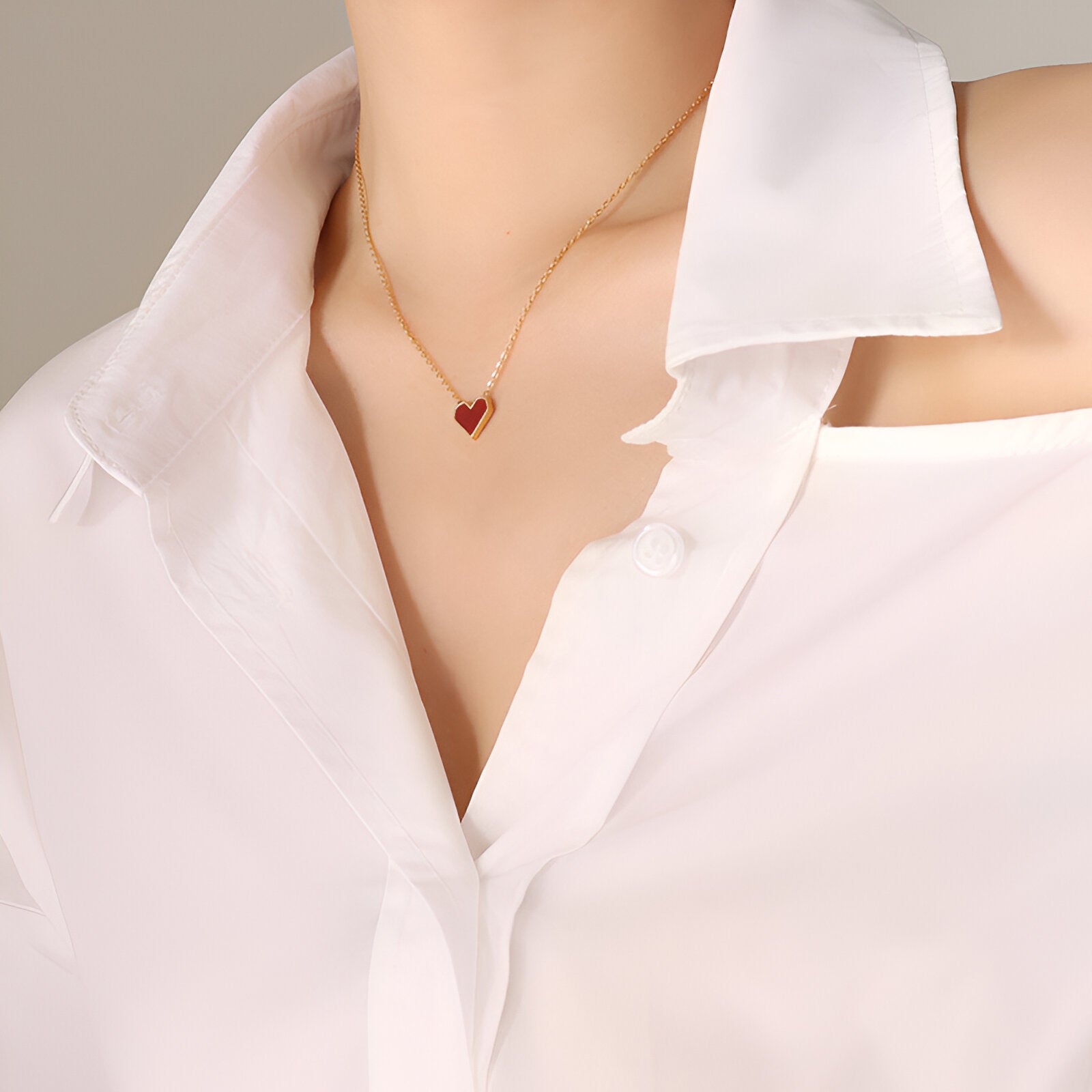 Collier cœur rouge émaillé, chaîne fine dorée en acier inoxydable, bijou romantique pour femme, modèle Elena