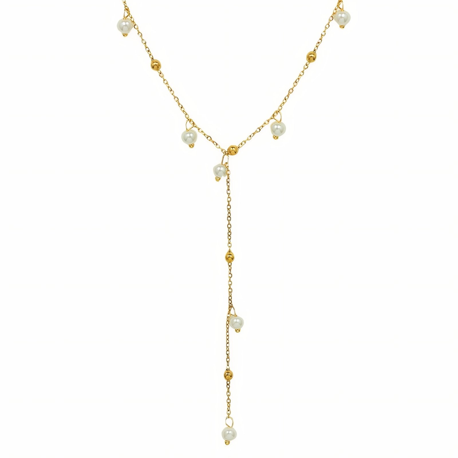 Collier cravate pour femme, avec perles blanches, en acier inoxydable