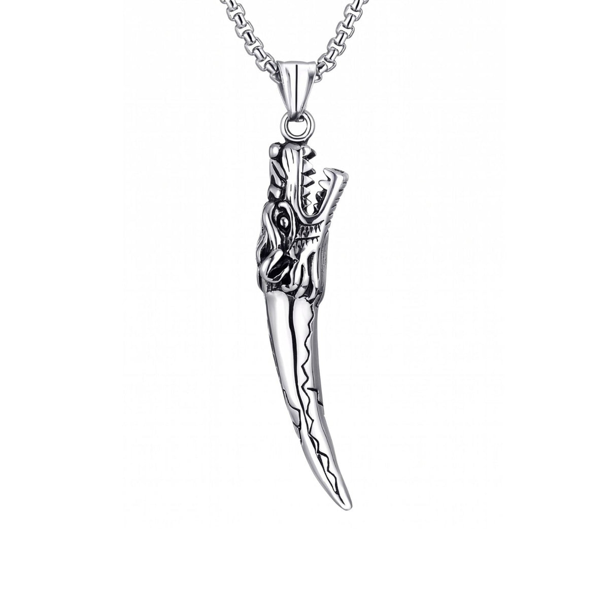 Collier croc de loup pour homme, en acier titane, pendentif sculpté avec tête de loup au style viking