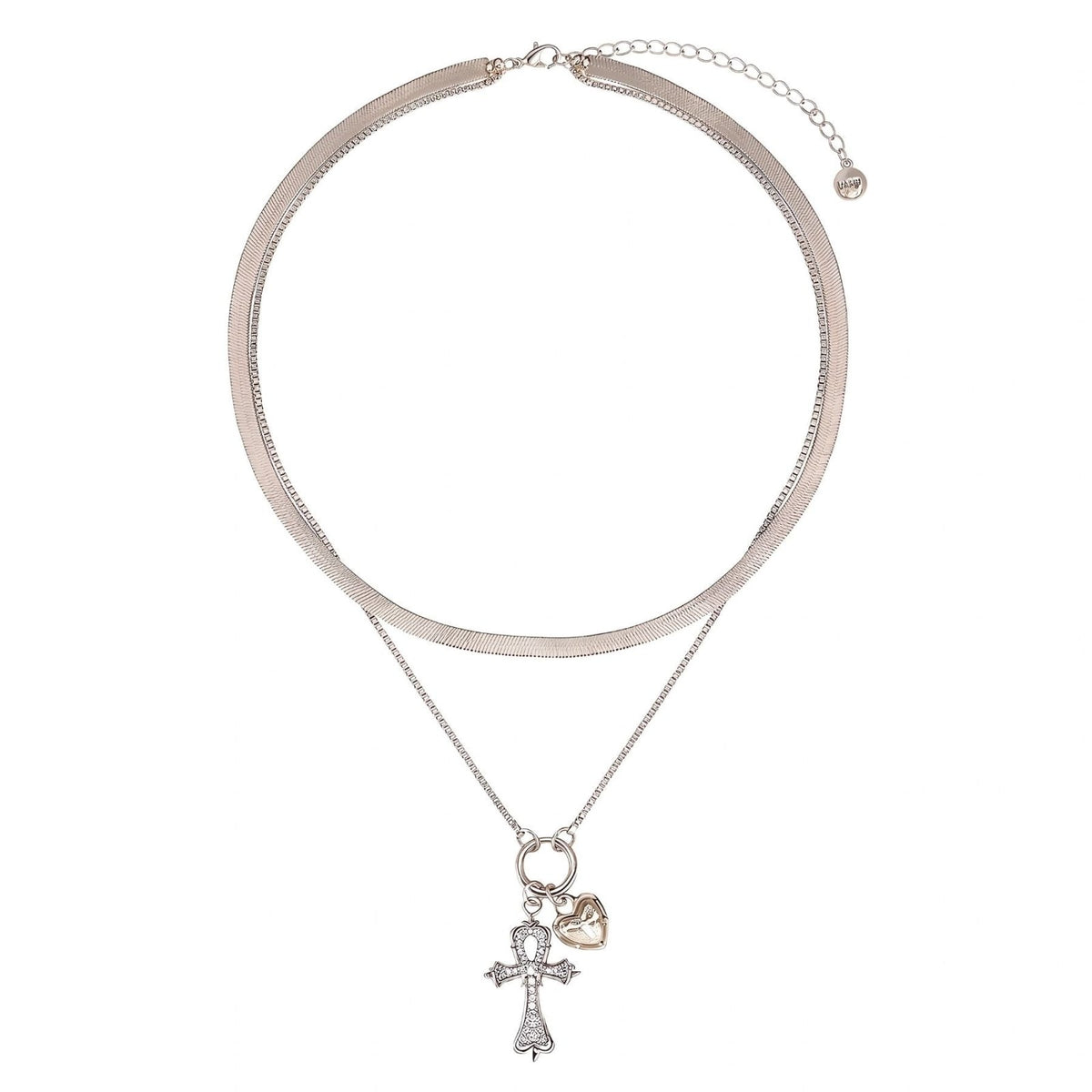 Collier croix ankh égyptien et coeur pour femme, en alliage métallique, multi-rangs