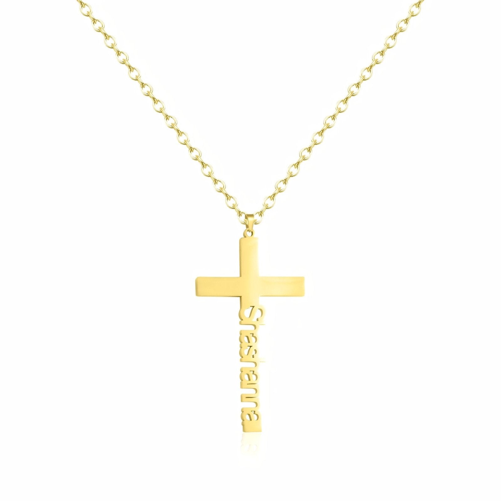 Collier croix avec nom gravé, prénom vertical, en acier inoxydable, modèle Solange