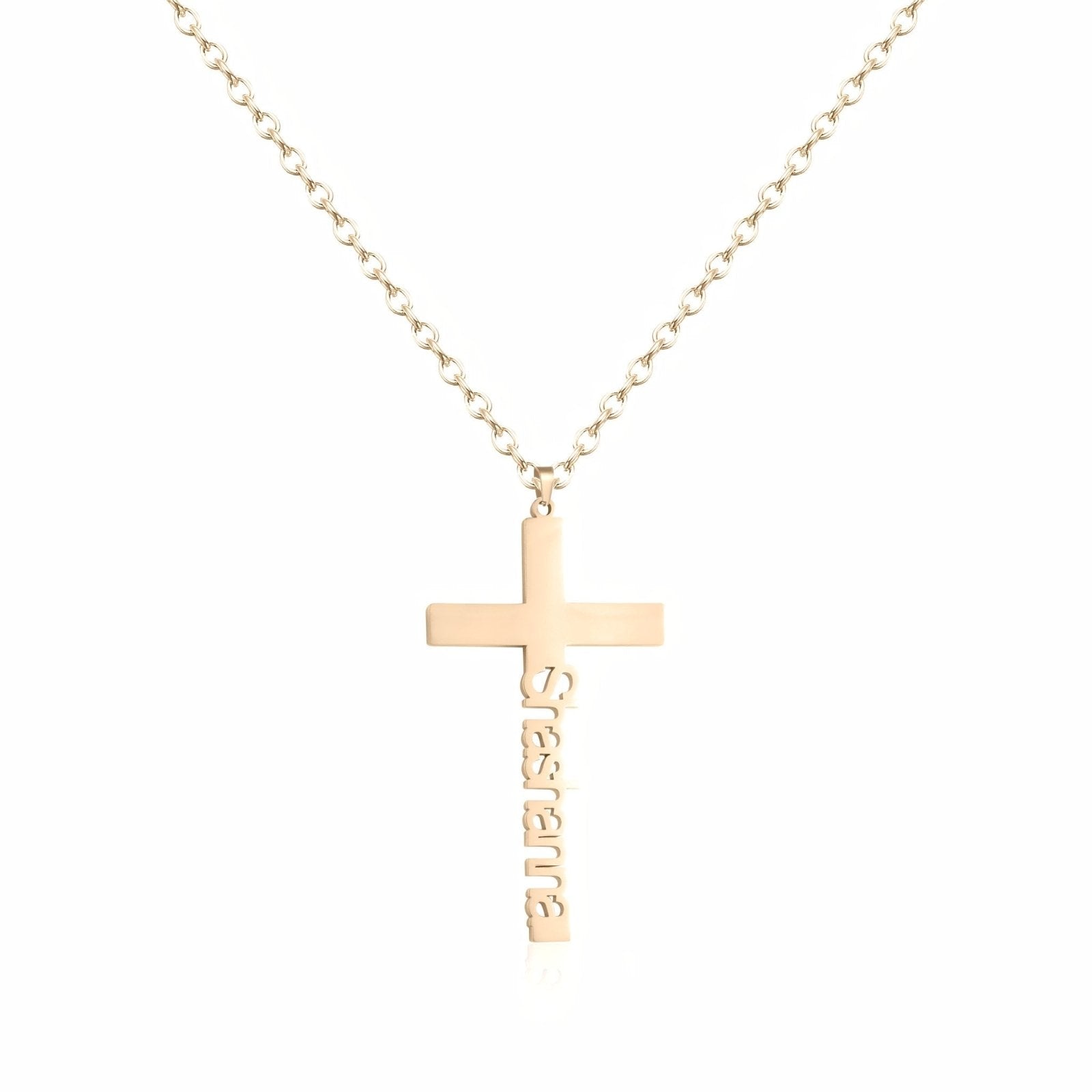 Collier croix avec nom gravé, prénom vertical, en acier inoxydable, modèle Solange