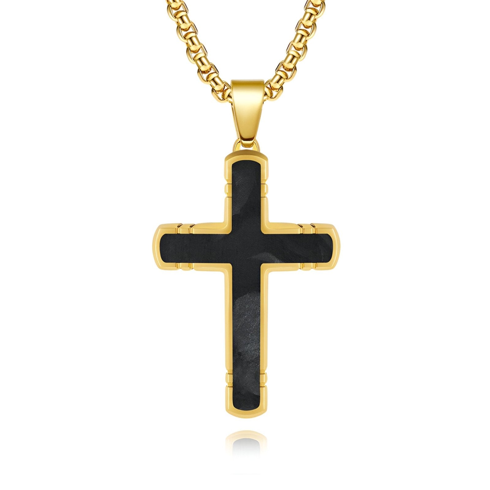 Collier croix design en acier inoxydable, carbone marbré, chaîne jaseron pour homme, modèle Caleb