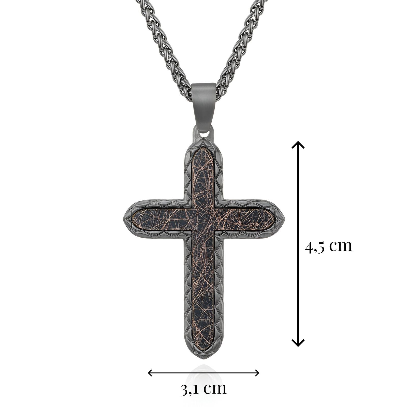 Collier croix design pour homme, carbone forgé stylisé, noir anthracite, modèle Raphaël