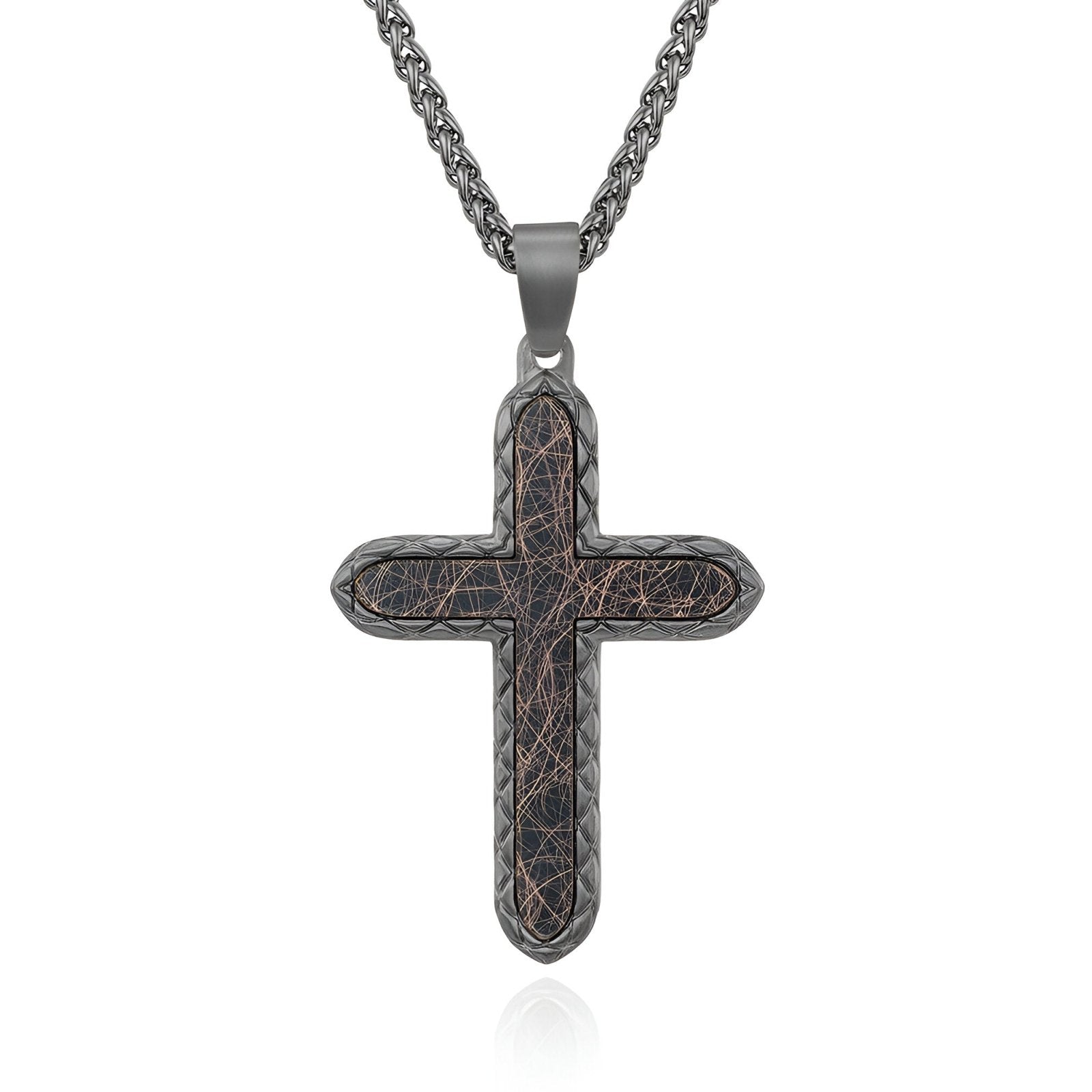Collier croix design pour homme, carbone forgé stylisé, noir anthracite, modèle Raphaël