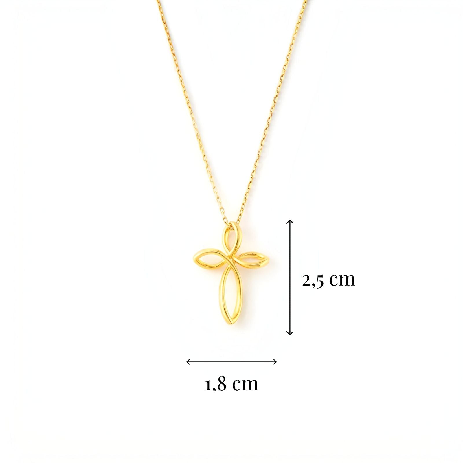 Collier croix dorée en argent massif, forme pétale ajourée, style moderne et spirituel, modèle Léona