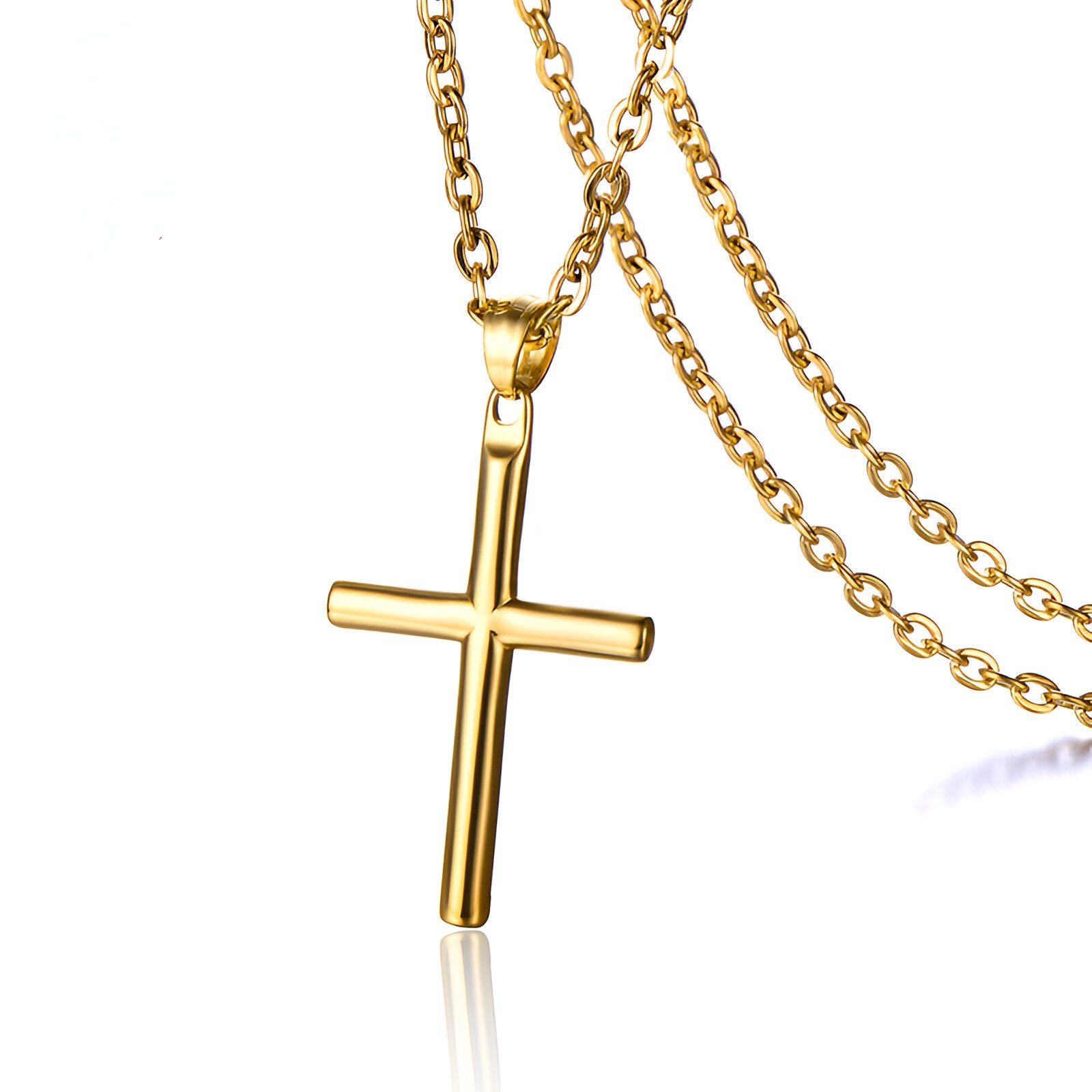 Collier croix en acier inoxydable, chaîne forçat de 50 cm, pour homme ou femme, modèle Théodore
