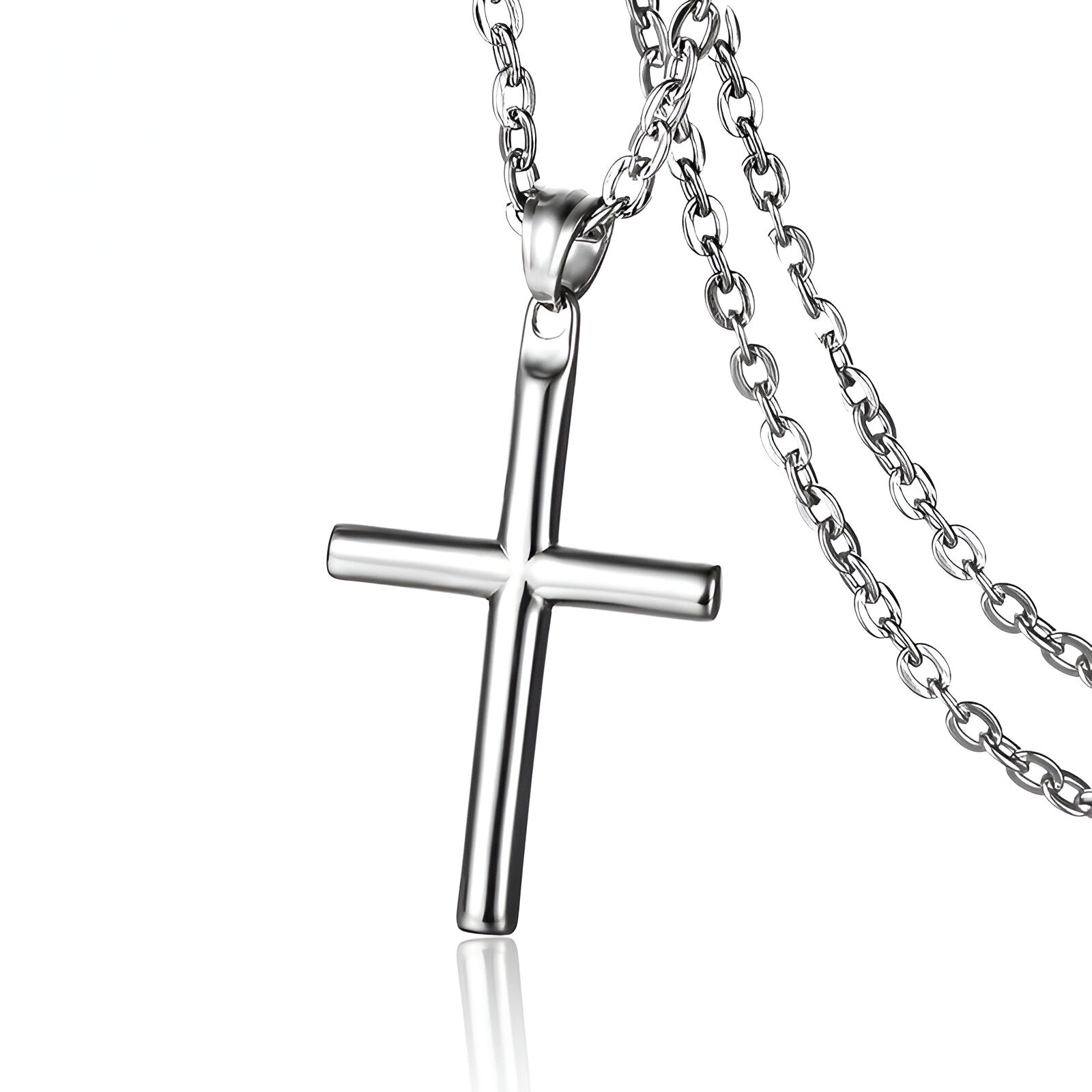 Collier croix en acier inoxydable, chaîne forçat de 50 cm, pour homme ou femme, modèle Théodore