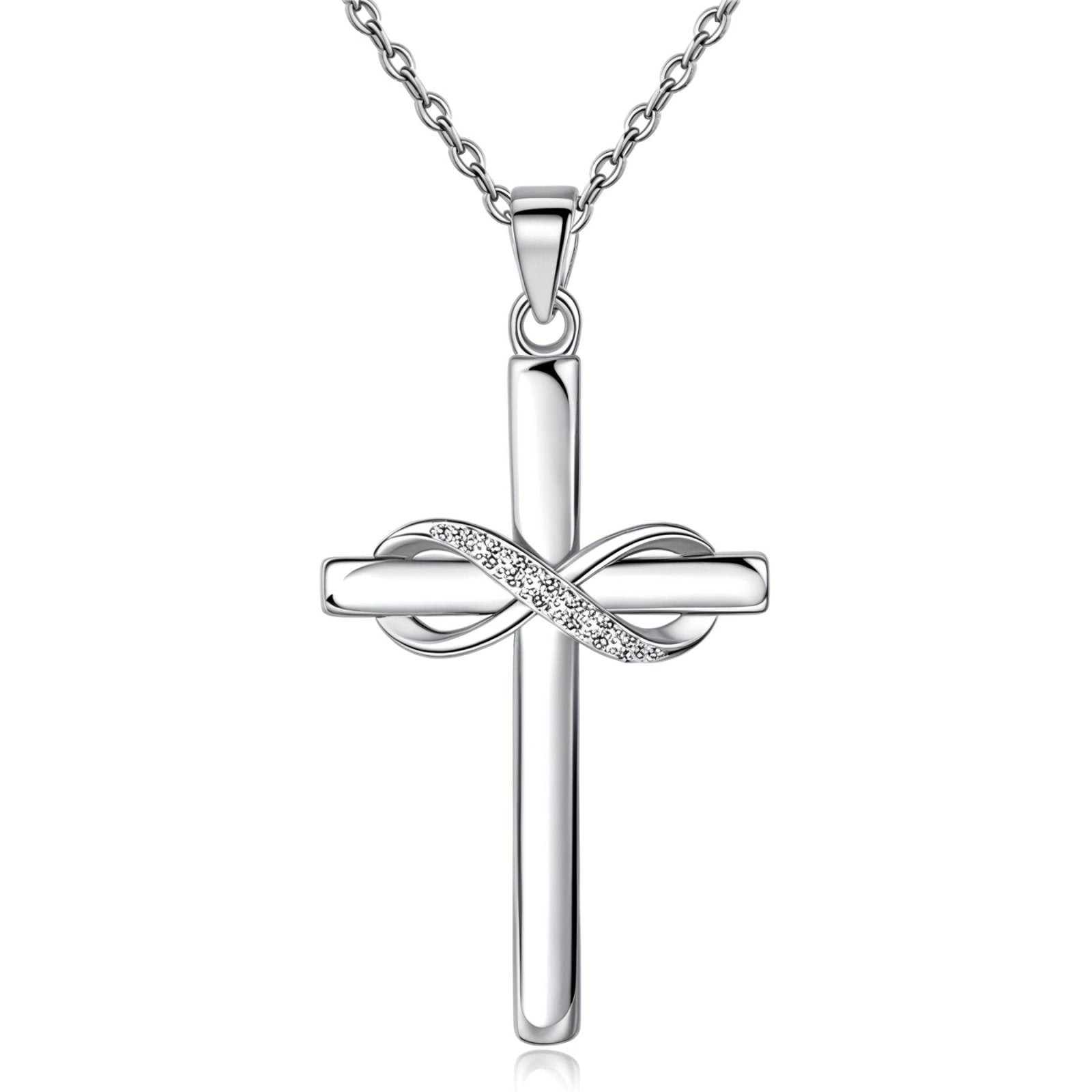 Collier croix en argent 925, motif infini serti de zirconium, modèle Alva