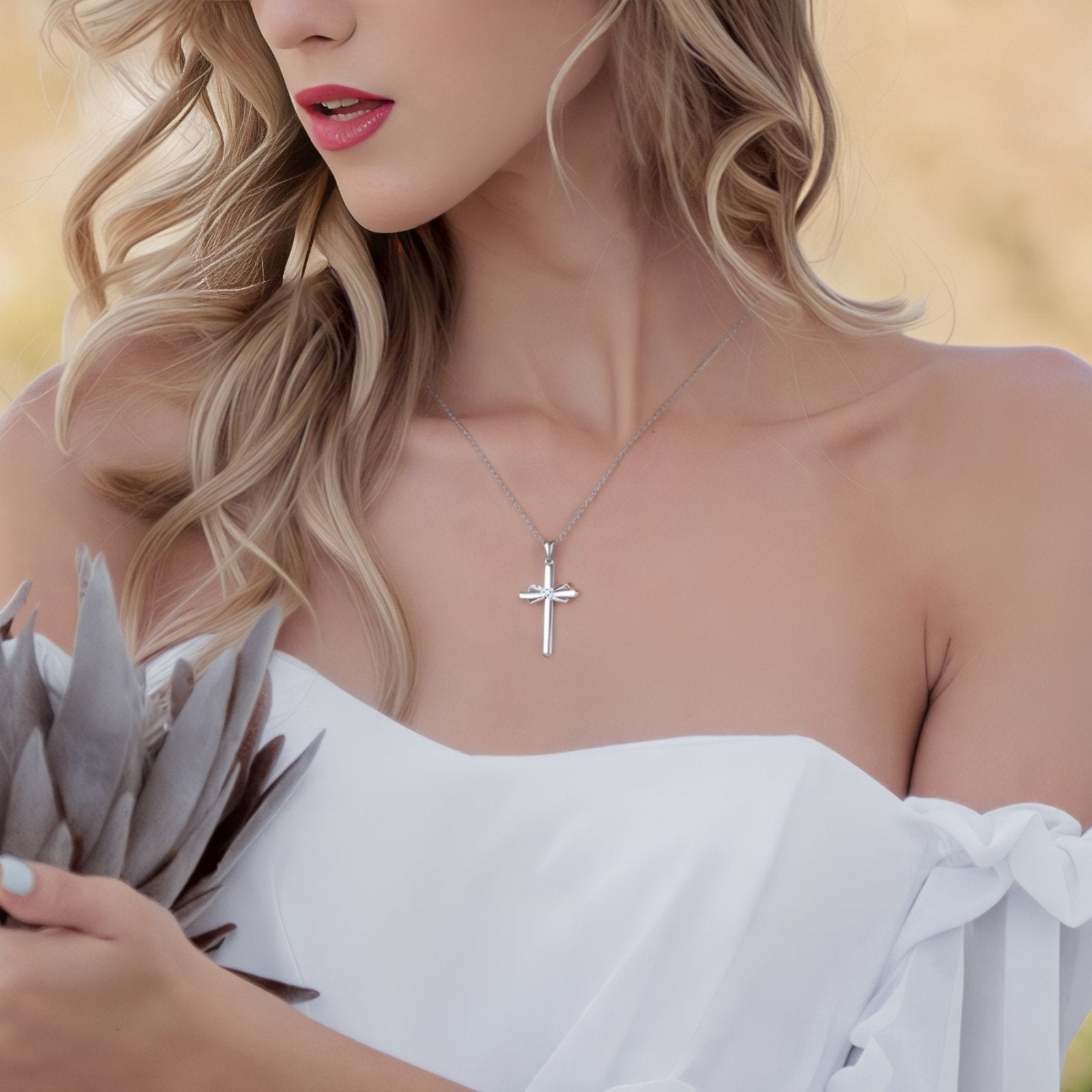 Collier croix en argent 925, motif infini serti de zirconium, modèle Alva