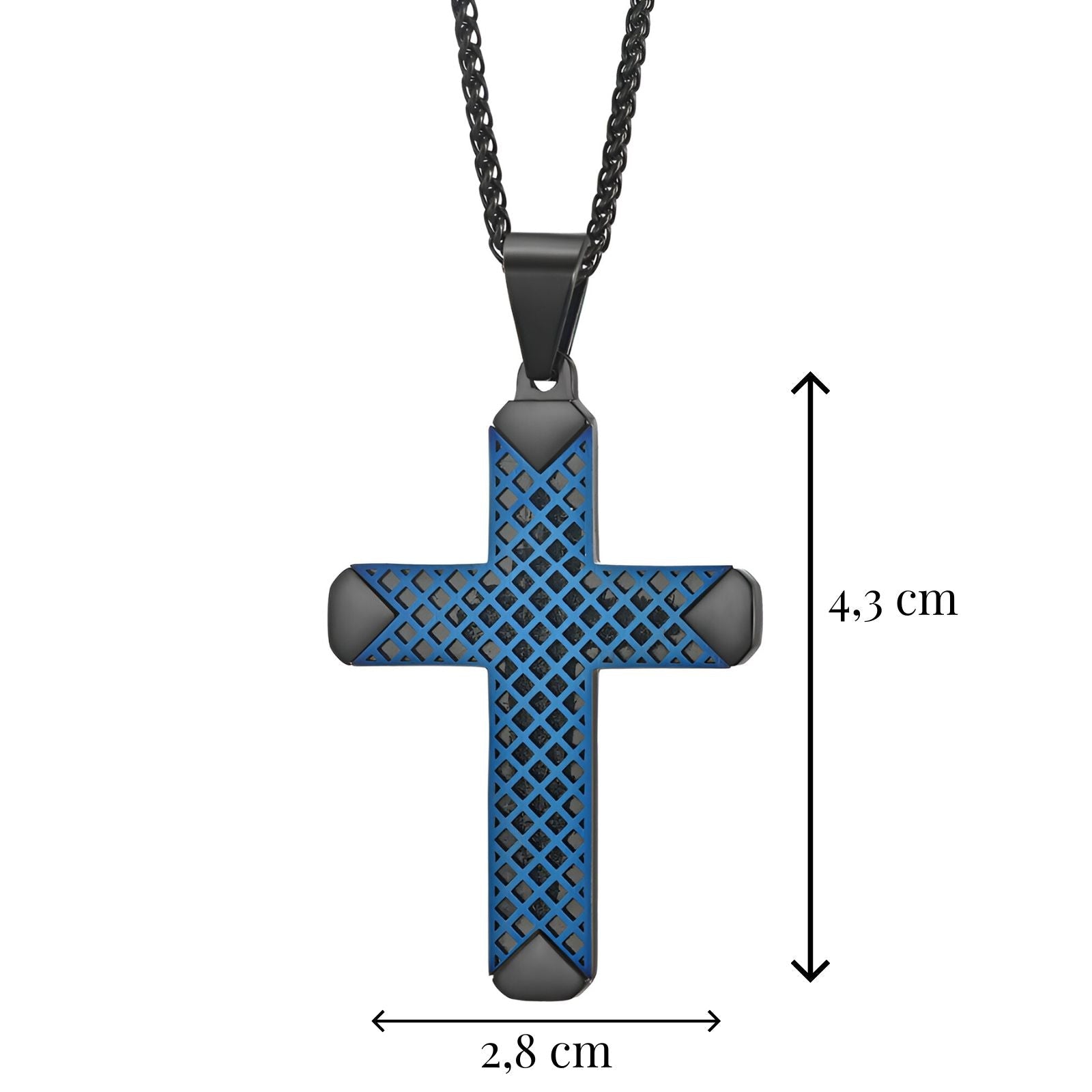 Collier croix style streetwear, acier inoxydable coloré, chaîne noire, modèle Gaël