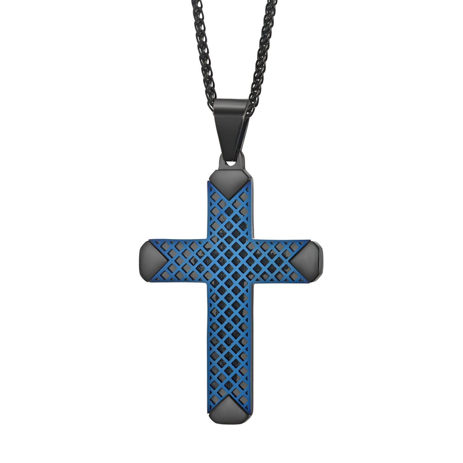 Collier croix style streetwear, acier inoxydable coloré, chaîne noire, modèle Gaël