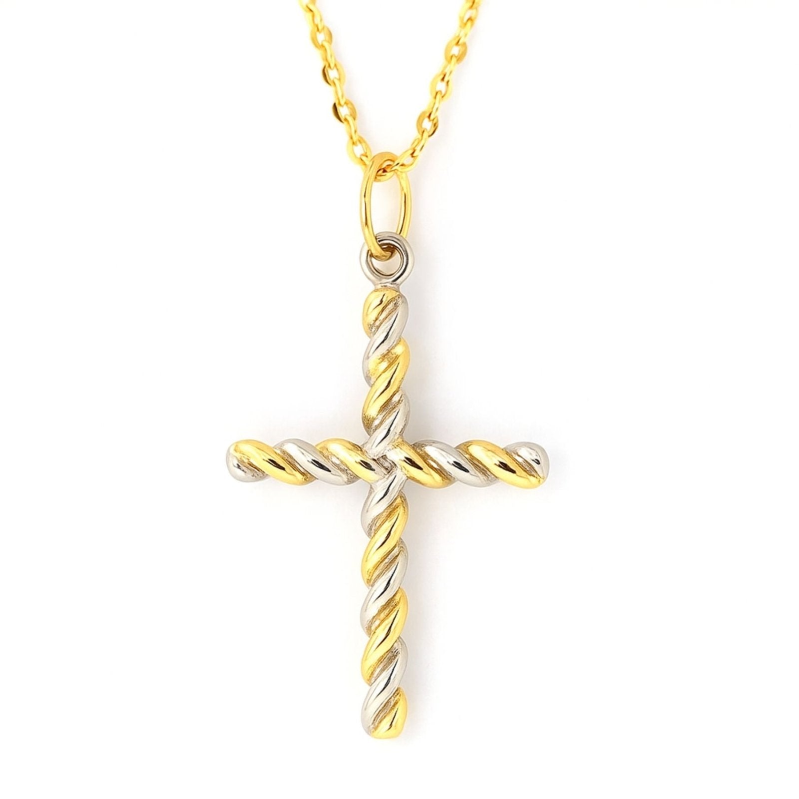 Collier croix torsadée bicolore en argent 925, style élégant et spirituel pour femme, modèle Liora
