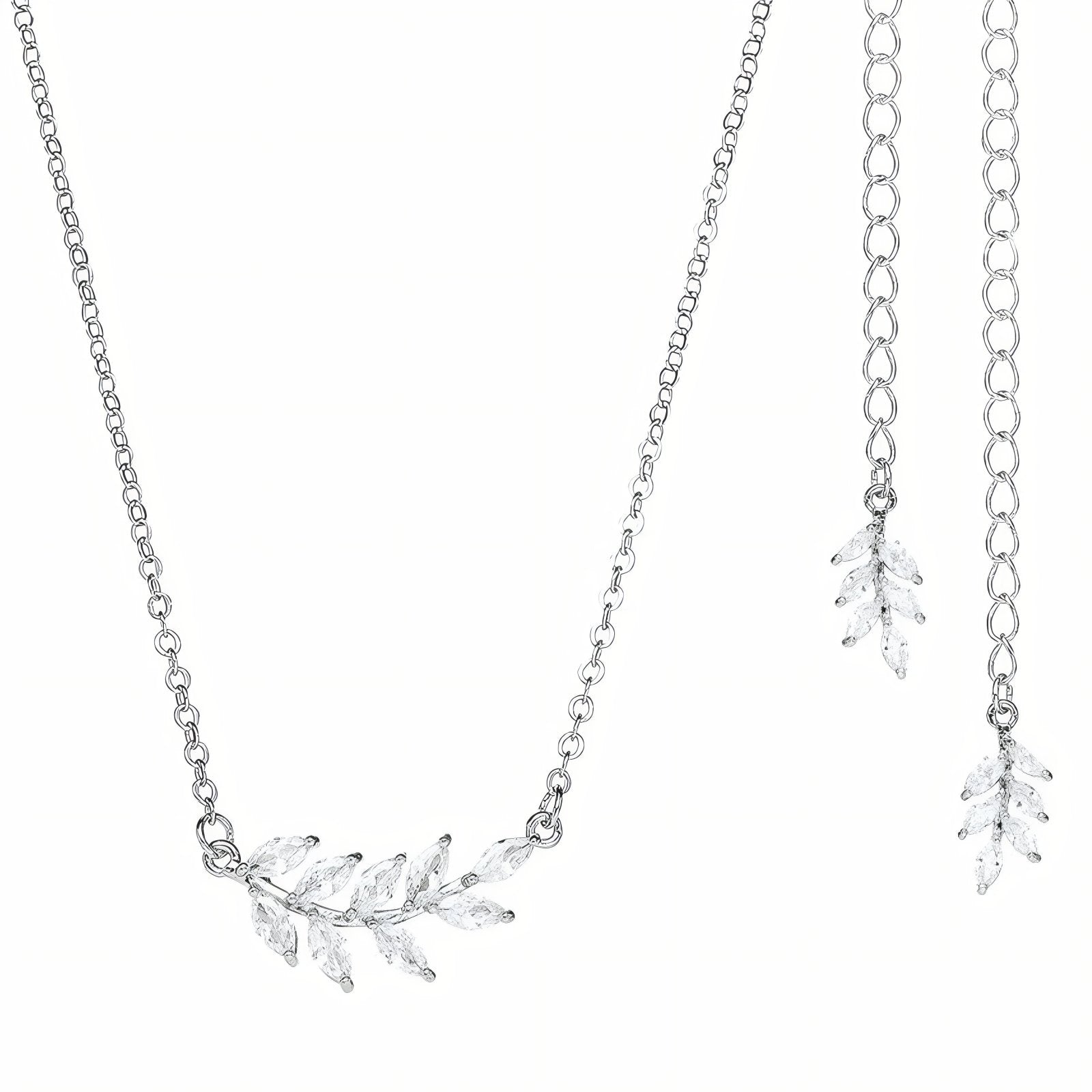 Collier de dos pour femme, motif feuille pavé de zircon, en alliage métallique