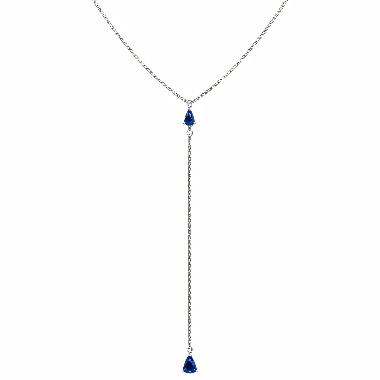 Collier de dos raffiné pour femme, avec cristal bleu, en alliage métallique