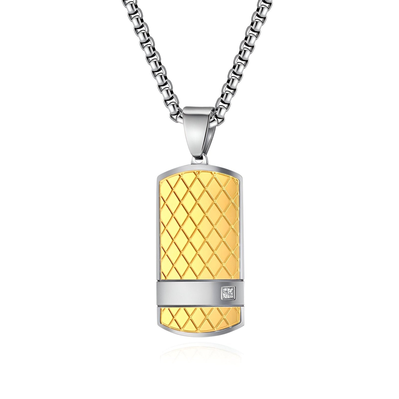 Collier design plaque militaire pour homme, acier inoxydable, finition quadrillée, modèle Viper